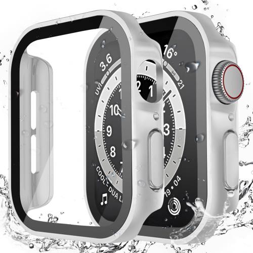 LISAMER 対応 Apple Watch ケース Series 10/9/8/SE/7/6/5/4 46mm アップルウォッチ用 ケース 防水 一体型 新デザイン 3D直角エッジ 超薄型 PC+ガラス素材 高透過率 対応 Apple Watch カバー 全面保護 装着簡単 高耐久 耐衝撃 シルバー