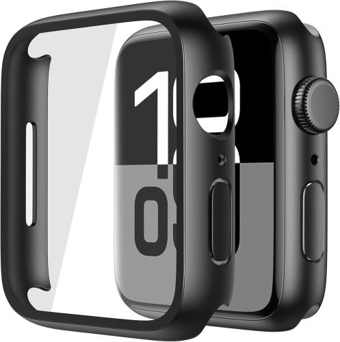 ULOE 対応 Apple Watch Series 10 42mm用 ケース, 対応アップルウォッチ 10 42mm 保護カバー ガラスフィルム 一体型 PC素材全面保護(ブラック)