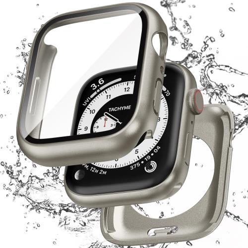 フルカバー保護Puptoya アップルウォッチ 防水 カバー Apple Watch Series 9 8 7 対応 41mm ケース 2 in 1 前後の保護 PC+ガラス素材 高透過率 装着簡単 脱落しやすい 耐衝撃 iWatch 41mm チタン