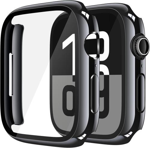 ULOE For Apple Watch Series 10 46mm ケース, 超薄型 PC+ガラス素材 全面保護 高透過率 装着簡単 耐衝撃 指紋防止 傷防止 対応アップルウォッチ 10 46mmカバー（ジェット・ブラック）