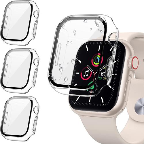 3個入りFALSAD Apple Watch カバー 46mm/44mm/45mm/40mm/41mm/42mm 対応アップルウォッチ Se/Se2/Series10/9/8/7/6/5/4 、PC素材と強化ガラスフィルム一体型 保護ケース 防水 全面保護 超薄型 軽量 耐衝撃 高透過率 指紋防止 装着簡単(40mm クリア/クリア/クリア)