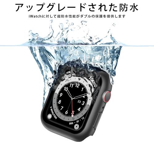 Puptoya for アップルウォッチ 防水 カバー 45mm Apple Watch用 ケース Series 9 8 7 あっぷるうぉっち 保護 バンパー タッチ感度が高い 耐衝撃 ガラスフィルム 装着簡単 iWatch 45mm ブラック