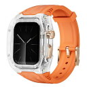 YOFITAR for Apple Watch バンド ケース一体型 49mm/45mm/44mm/42mm/41mm/40mm TPU素材 アップルウォッチバンド カバー付きApple Watch Series Ultra2/Ultra/9/SE/8/7/6/5/4対応 耐衝撃 男女通用apple watch アクセサリー (45mm/44mm,オレンジバンドとクリアケース)(2)