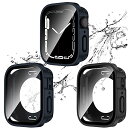 2枚セットApple Watch 用 防水ケース 45mm 直角エッジデザイン 2 in 1 全面保護 Series 9/8/7 カバー ガラスフィルム一体型 ...