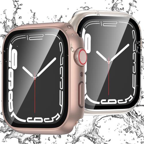 2枚セットPuptoya for アップルウォッチ 防水 カバー 41mm Apple Watch用 ケース Series 9 8 7 あっぷるうぉっち 保護 バンパー タッチ感度が高い 耐衝撃 ガラスフィルム 装着簡単 iWatch 41mm ローズゴールド と クリア(2.0)
