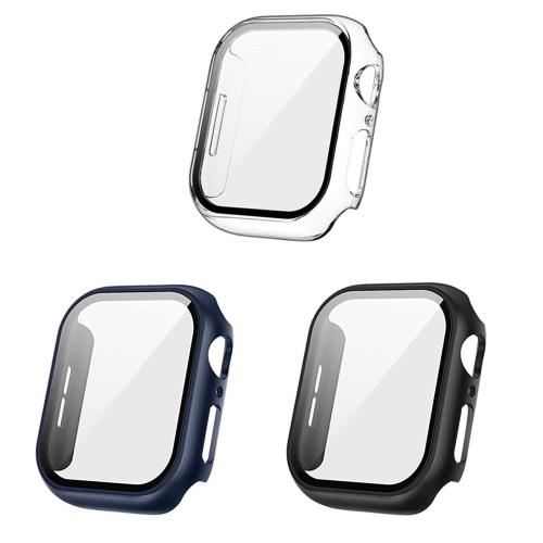 3個入りFALSAD Apple Watch カバーSeries10 対応 アップルウォッチ 46mm/42mm、PC素材と強化ガラスフィルム一体型 保護ケース 防水 全面保護 超薄型 軽量 耐衝撃 高透過率 指紋防止 装着簡単(Series10-46mm クリア/ブラック/ブル)