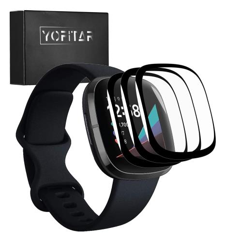 YOFITAR Fitbit Sense/Fitbit Versa3 用 フィルム 3セットフィットビットSense/Versa3 用保護フィルム 3D曲面カバー 全面保護 PET複合材 炭素繊維 高透過率 耐指紋 硬度9H 用 フィルム Fitbit Sense/Fitbit Versa3 アクセサリー(フィットビットSense/Versa3、3枚)