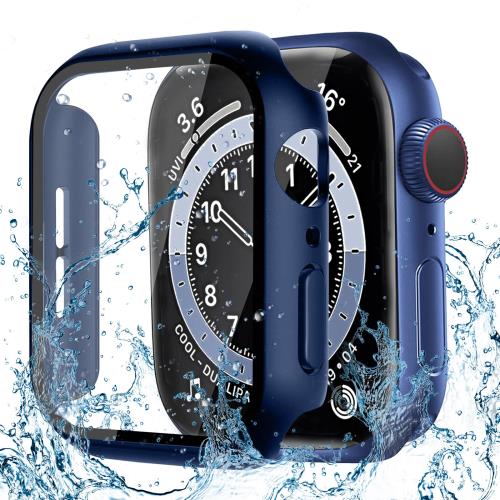CAERMA Apple Watch用 ケース iWatch Series 10/9/8/7/6/5/4/SE2/SE 40mm対応 超薄型 アップルウォッチ用 カバー 防水 硬度9H 強化ガラス 高透過率 高耐久 耐衝撃 全面保護 Apple Watch用 カバー ブルー(2)