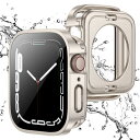 2 in 1 全面保護Apple Watch 用 防水ケース 46mm アップルウォッチ カバー 直角エッジデザイン 保護 アップルウォッチ Series 10 カバー ガラスフィルム 一体型 二重構造 PC環保素材 一体型カバー背面カバー 装着簡単 脱落しやすい iwatch (46mm, スターライト)