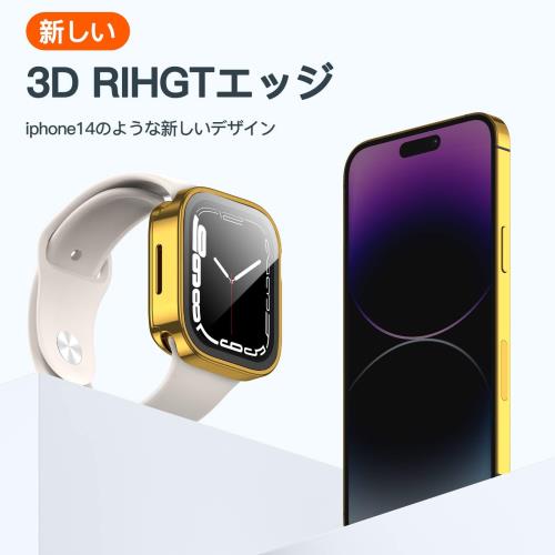2 in 1 全面保護Apple Watch 用 防水ケース 46mm アップルウォッチ カバー 直角エッジデザイン 保護 アップルウォッチ Series 10 カバー ガラスフィルム 一体型 二重構造 PC環保素材 一体型カバー背面カバー 装着簡単 脱落しやすい iwatch (46mm, ゴールド)