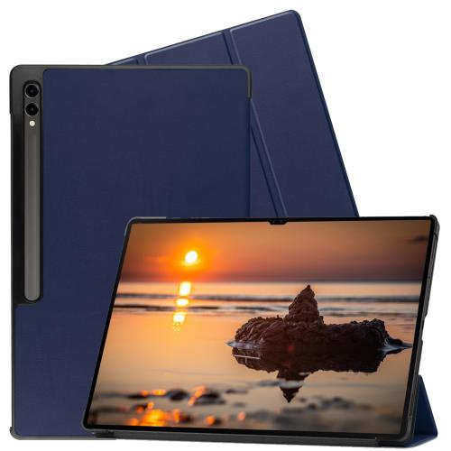 FOR Galaxy Tab S9 Ultra 14.6イン 2023 年発売 用の 三つ折ケース 手帳型 スマートケース マグネット内蔵 オートスリープ機能 FOR Galaxy Tab S9 Ultra 14.6イン 用の PUレザーカバー スタンド機能付き 衝撃吸収 軽量 薄型 全面保護 PCduoduo (ダークブルー)