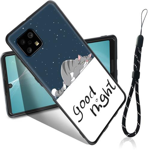 FOR AQUOS sense6 用のケース FOR AQUOS sense6 SH-54B docomo / SHG05 au 用のケース 薄型 軽量 衝撃吸収 TPU ストラップ付き 背面 創意 ブラック かわいい パターン 携帯 ケース SH-54B docomo / SHG05 au 用の全面保護 ケース 落下防止 PCduoduo (Good night)