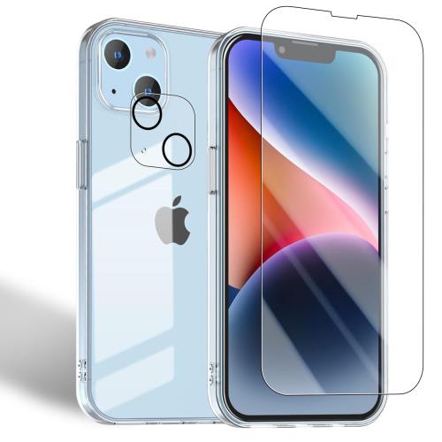 「JCJCLY」iPhone 14 用の ケース + ガラスフィルム + カメラフィルムアイフォン14 クリア ソフトカバー 柔軟 透明TPU 散熱加工 黄変しにくい 全面保護カバー 耐衝撃 落下防止 すり傷防止 薄型 軽量 携帯便利あいほん14ケースJT-14x3