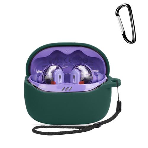 JBL TUNE BEAM 2 用 ケース 全面保護カバー シリコンケース HUKWIMO(カラビナ付き+ストラップ) 耐衝撃 防水 防塵 装着充電可能 全面保護 キズ防止 JBL TUNE BEAM 2 対応インイヤーヘッドホン用ヘッドホンケース [グリーン 緑]