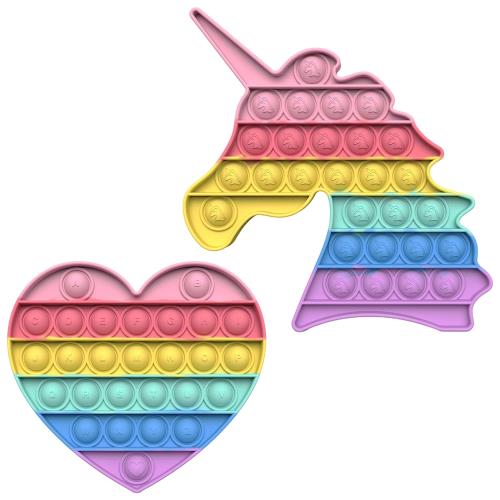 HUAZONTOM プッシュポップバブル スクイーズ玩具 おもちゃ ストレス解消グッズ 知育玩具 ゲームボード ストレス発散グッズ 人気プレゼント クリスマスギフト 2個セット ハート ユニコーン マカロン