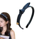 EZ PEACH カチューシャ 結び シンプル リボン 細め ヘッドアクセ ヘア デイリー ヘアアクセサリー カチューシャ 可愛い 前髪 髪留め 髪飾り 結婚式 発表会 入学式 (デニム風, 幅約2cm)
