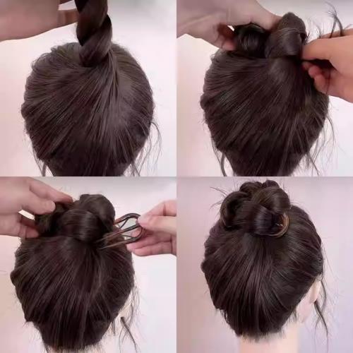 FIDELAのEZ PEACH 夜会巻きコーム べっ甲 インナーヘアアクセ お団子 簡単 まとめ髪 髪飾り まとめ髪 髪留め 盛り髪 お団子 簡単 結婚式 卒業式 入学式 宴会 普段使い 花嫁など ヘアピン 浴衣 七五三 成人式 髪 飾り 袴 着物 (ブラック02)｜アングル3