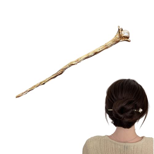 EZ PEACH かんざし スティック かんざし ヘアスティック 一本挿し シンプル ヘアアクセサリー 浴衣 ゆかた (パール-Gold)