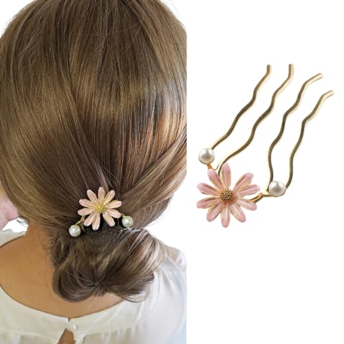 EZ PEACH ヘアコーム DE 夜会巻き らくちん かんたん ヘアアレンジ 初心者の方にお勧め 花 パール バレッタ クリスタル 夜会巻き コーム (PINK)(4)