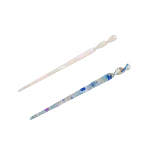 EZ PEACH べっ甲風 スティック かんざし ヘアスティック 一本挿し シンプル ヘアアクセサリー 浴衣 ゆかた (瑠璃色+ 真珠色)