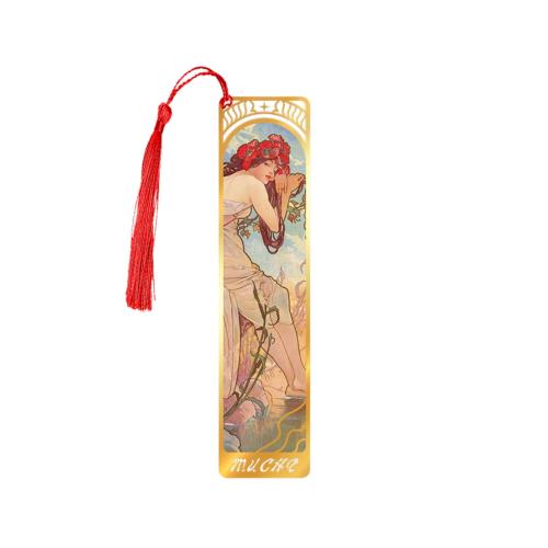EZ PEACH しおり 金属 Alphonse Mucha アルフォンス・ミュシャ 栞 エレガント感 華やか バレンタインデーギフト ゴールド中空トリム ブックページマーカー 誕生日プレゼント 女性 女の子 教師 友人 本 恋人に 読書 勉強家 日用品雑貨 文房具 (The Four Seasons/夏)