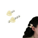 EZ PEACH 前髪 ヘアクリップ ヘアピン パール ハート ぱっちん留め 前髪 ヘアアクセサリー おしゃれ 2本セット 可愛い おしゃれ 普段使い 結婚式 卒業式 入学式 パーティ誕生日 記念日 女性 レディース (Yellow)