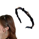 EZ PEACH カチューシャ 蝶結び シンプル リボン パール ヘッドアクセ ヘア デイリー ヘアアクセサリー カチューシャ パールカチューシャ 可愛い 前髪 髪留め 髪飾り 結婚式 発表会 入学式 (黒-星)