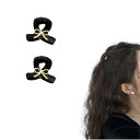 EZ PEACH バンスクリップ 小さめ ヘアクリップ ミニ 2個セッ蝶結び パール 前髪留め 髪飾り キュート 大人 キラキラ ヘアクリップ レディース 可愛い 髪留め (Black/Gold)