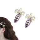 EZ PEACH 跡が付かない前髪 ヘアクリップ 前髪ピン 髪留め 花 パール 髪飾り 女の子用 可愛い おしゃれ 誕生日 スリーピン パッチン留め 2本セット (無地/パール/Purple)