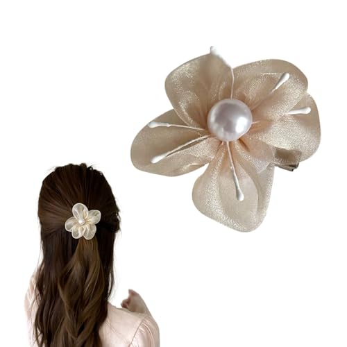 EZ PEACH 髪飾り クリアビーズ お花 キラキラ 髪留め 髪飾り ヘアアクセサリー レディース 結婚式 パーティー 入学式 お呼ばれ 卒業式 和装 成人式 振袖 浴衣 (Cream)