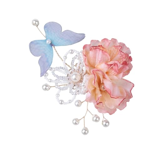 EZ PEACH 髪飾り クリアビーズ お花 キラキラ 髪留め 髪飾り ヘアアクセサリー レディース 結婚式 パーティー 入学式 お呼ばれ 卒業式 和装 成人式 振袖 浴衣 (Pink-パール)