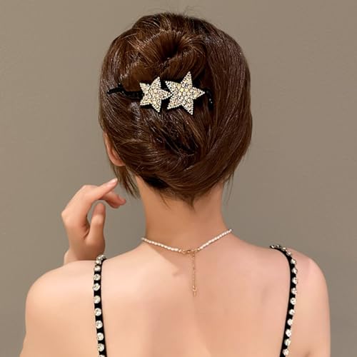 EZ PEACH ヘアクリップ 大きめ 横から髪留めバレッタ バンスクリップ しっかり髪留め 強力ホールド シンプルヘアアクセサリー ェルコーム キラキラと輝 スワロークリップ 上品 ヘアアレンジ 髪飾りテールクリップ 大人 女性 通勤 ヘアアクセサリー (星々/Silver) 3