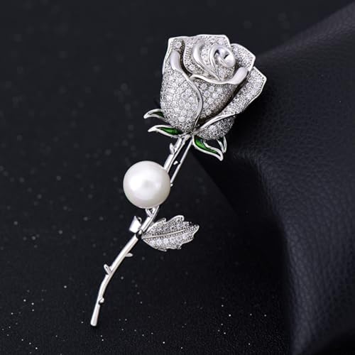 EZ PEACH ブローチ 人工真珠 バラ パール花コサージュ高級胸飾り卒業式入学式結婚式発表会パーティーなど お誕生日母の日記念日クリスマスなどの女性への贈り物 (Silver)