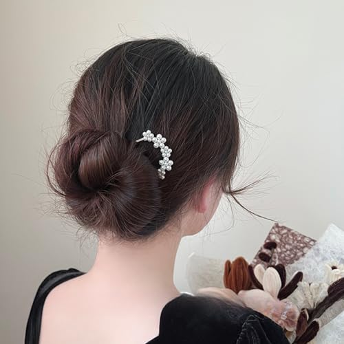 EZ PEACH 簪 かんざし 髪飾り 和装 パール Uコーム 髪飾り かんざし 結婚式 着物 成人式 発表会 (花々5連S)
