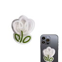 スマホリング かわいい アクリル フラワー ケース スマホケース スマホ小物 お花 スマホ グリップトック グリップトーク スマホグリップ ホールドリング 落下防止 かわいい (チューリップ/White)