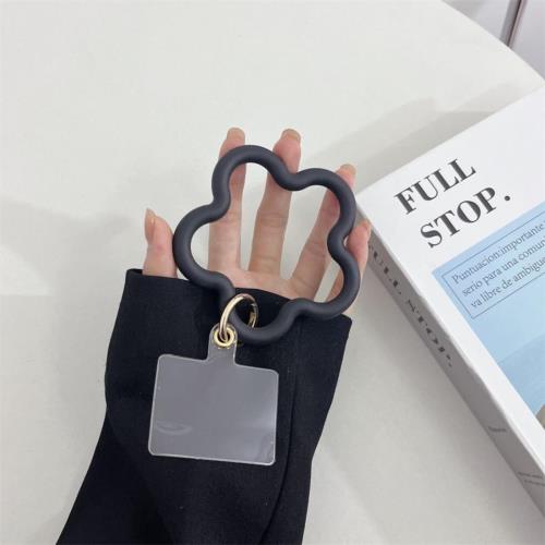 スマホストラップ スマホシリコンリング おしゃれな携帯ストラップ シンプル アンチドロップブレスレット 軽量 落下防止 シリコン 耐久性 紛失防止 着脱簡単 全機種対応 (花/ブラック)