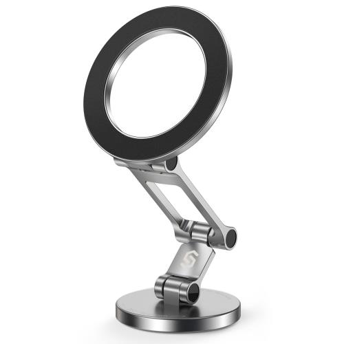 SyncwireはMagSafe車載ホルダーに対応、フレキシブル3軸 磁気スマホホルダー、360°回転全金属ボディ車載ホルダー、強力なマグネットでダッシュボードマウント、iPhone 16 Pro Max 15 14 13および全てのスマホに対応-銀