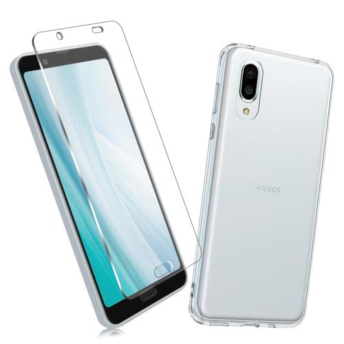 2枚セット1枚 FOR AQUOS sense3 plus 用のガラスフィルム + 1枚 FOR AQUOS sense3 plus 用の保護カバー透明保護 AQUOS TPU ソフト シリコンケース 強化ガラス / 硬度9H / 撥油性/保護フィルム PCduoduo