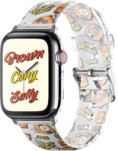 [elago] Apple Watch 対応 バンド クリア ラインフレンズ ライセンス 商品 クリアバンド 可愛い ベルト [ AppleWatch アップルウォッチ SE/Series 9 8 7 他 (41mm 40mm 42mm) 対応 ] LINE FRIENDS BURGER TIME ジュニア