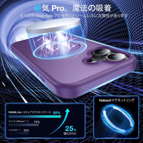 米軍MIL規格・MagSafe対応FNDMIL 360°回転 iPhone 16 用 ケース [滑り止めテクスチャ] [目に見えないスタンド]縦横両対応 シリコンフレーム 半透明マットハードケース アイフォーン16 用 ケース マグセーフ対応 ワイヤレス充電対応 薄型 （パープル）