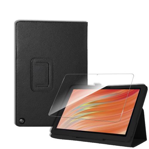 For HD 10 2023 ケース フィルム セット 10インチ スタンド 全面保護 角度調整 キズ防止 軽量 タブレット 上質PUレザー カバー タブレット用アクセサリー Sediven 保護ケース ガラスフィルム （ブラック）の商品画像