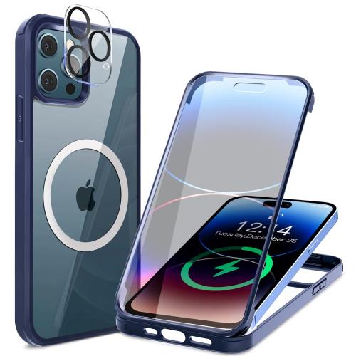HAUTRKBG iPhone 14 Pro Max 用 ケース クリア 両面強化ガラス 全面保護 [MagSafe対応] [カメラフイルムを贈] 高タッチパネル感度 マグセーフ ワイヤレス充電対応 米・