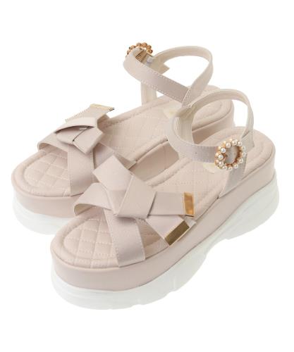 [メゾン ド フルール] サンダル リボンビジュースニーカーサンダル レディース 08000649802 ピンクベージュ