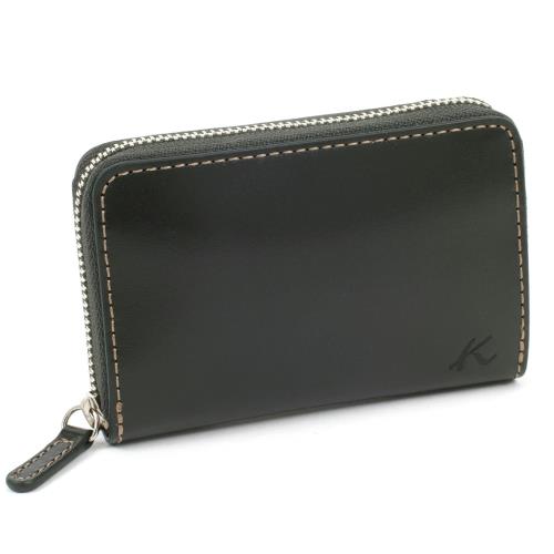 素材:牛革／裏地　牛革 仕様： 口開きファスナー カード段2 内ポケット3 外ポケット1 付属品キーリング サイズ:タテ　7　ヨコ　11　マチ　2cm／重量　80g 生産国:カンボジア