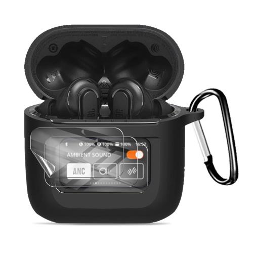 JBL TOUR PRO 2 Pro 用 ケース 保護カバー+3枚フィルム 全面保護カバー シリコンケース HUKWIMO カラビナ付き 耐衝撃 防水 防塵 装着充電可能 全面保護 キズ防止 JBL TOUR PRO 2 Pro 対応インイヤーヘッドホン用ヘッドホンケース [ブラック 黒]