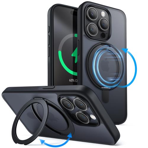 JETech iPhone 15 Pro Max 6.7インチ用ケース リング付き 360度回転可能 MagSafe対応 スリム 耐衝撃スマホカバー スタンドリングホルダー (ブラックチタニウム)