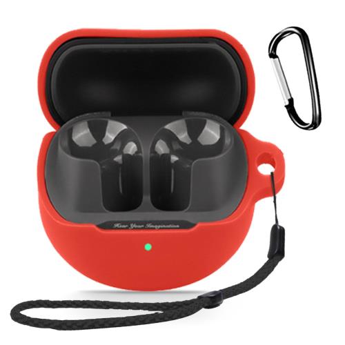 SOUNDPEATS Air5 Lite/SOUNDPEATS Air5 用 ケース 全面保護カバー シリコンケース HUKWIMO カラビナ付き 耐衝撃 防水 防塵 装着充電可能 全面保護 キズ防止 SOUNDPEATS Air5 Lite/SOUNDPEATS Air5 対応インイヤーヘッドホン用ヘッドホンケース [レッド 赤]