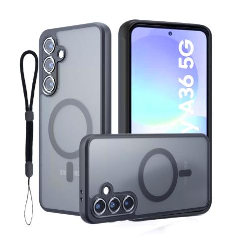 Galaxy A36 5G 用 ケース 対応HUKWIMO2025年 マグネット吸着式 ワイヤレス充電対応 ハイブリッド構造 耐衝撃 ストラップホール付き ブラックGalaxy A36 5G 対応
