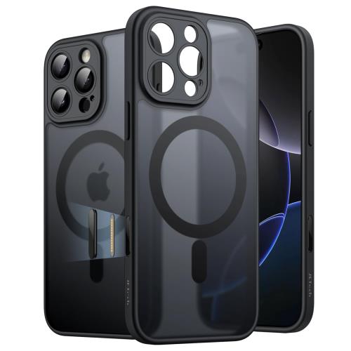 JETech iPhone 16 Pro 6.3インチ用 マグネットケース カメラコントロールボタン MagSafeに対応 半透明のマット背面 薄型 耐衝撃 フォンカバー (ブラックチタニウム)