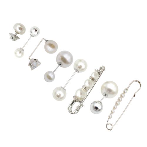 EZ PEACH ブローチ 人工真珠 安全ブローチピン 8個 ストールピン 合金 双頭 装飾用 プレゼント 安全ピン 滑り止めピン ケース付き 襟ピン スカーフ留め パーティー パール 結婚式 (Silver)